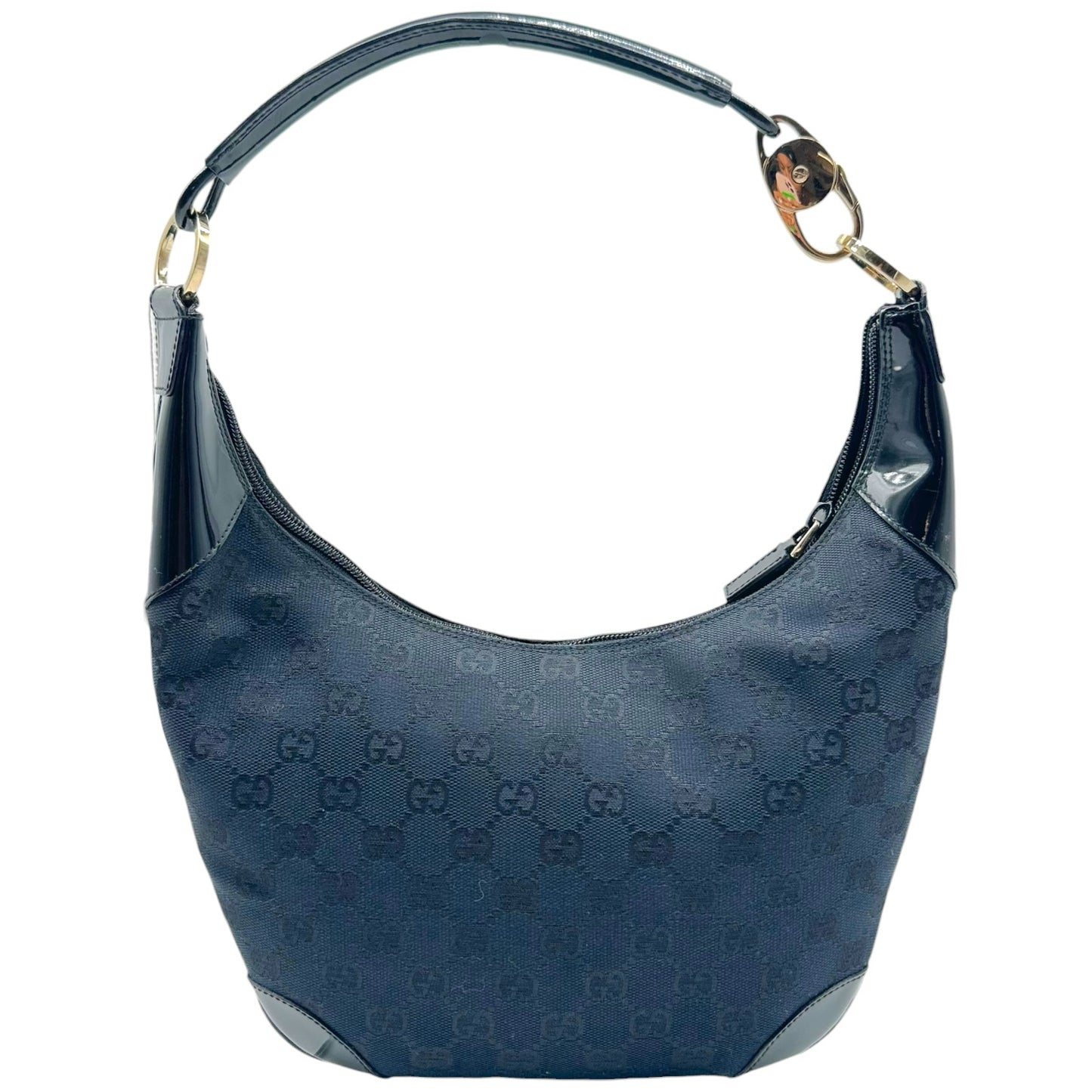 Gucci Black Monogram Canvas & Patent Leather Shoulder Bag