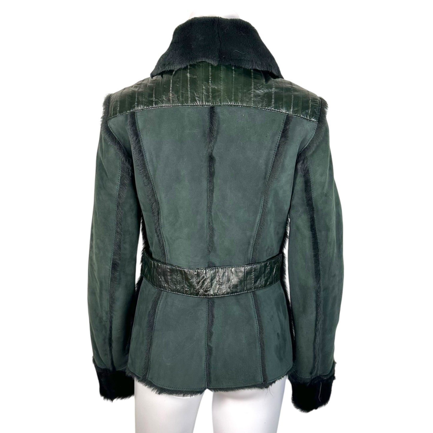 Dolce & Gabbana Forest Green Shearling & Eel Skin Coat