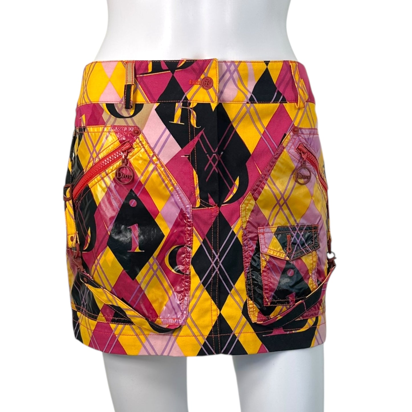 Christian Dior S/S 2004 Argyle Logo Print Mini Skirt