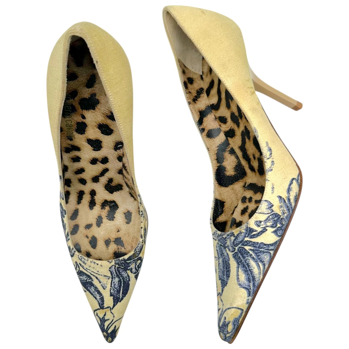 Roberto Cavalli Pointed Toe Heels Ivory Navy Floral Print