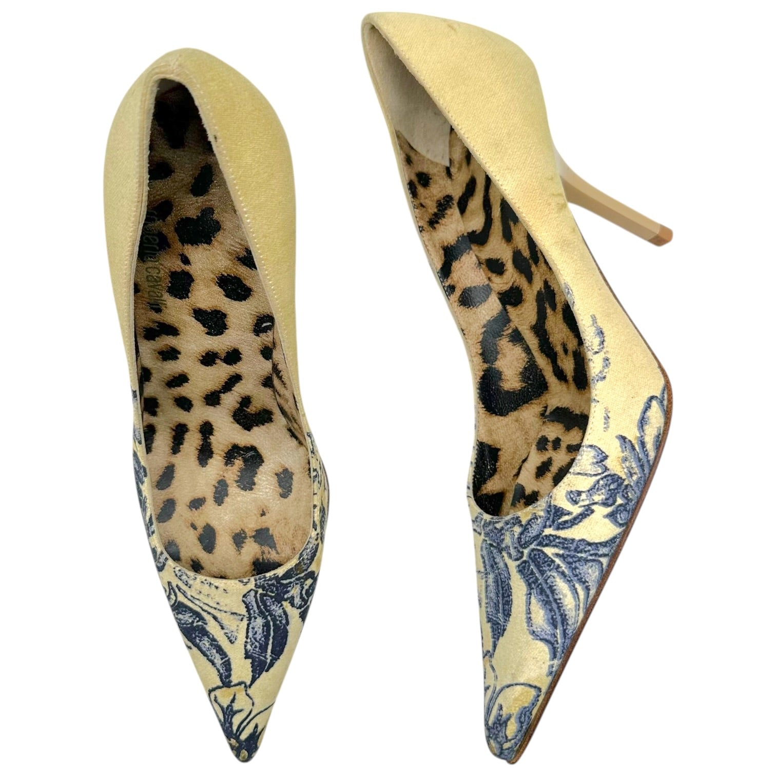 Roberto Cavalli Pointed Toe Heels Ivory Navy Floral Print