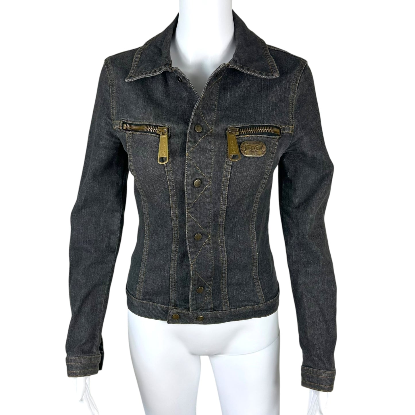 D&G Dolce & Gabbana Dark Wash Denim Corseted Jacket