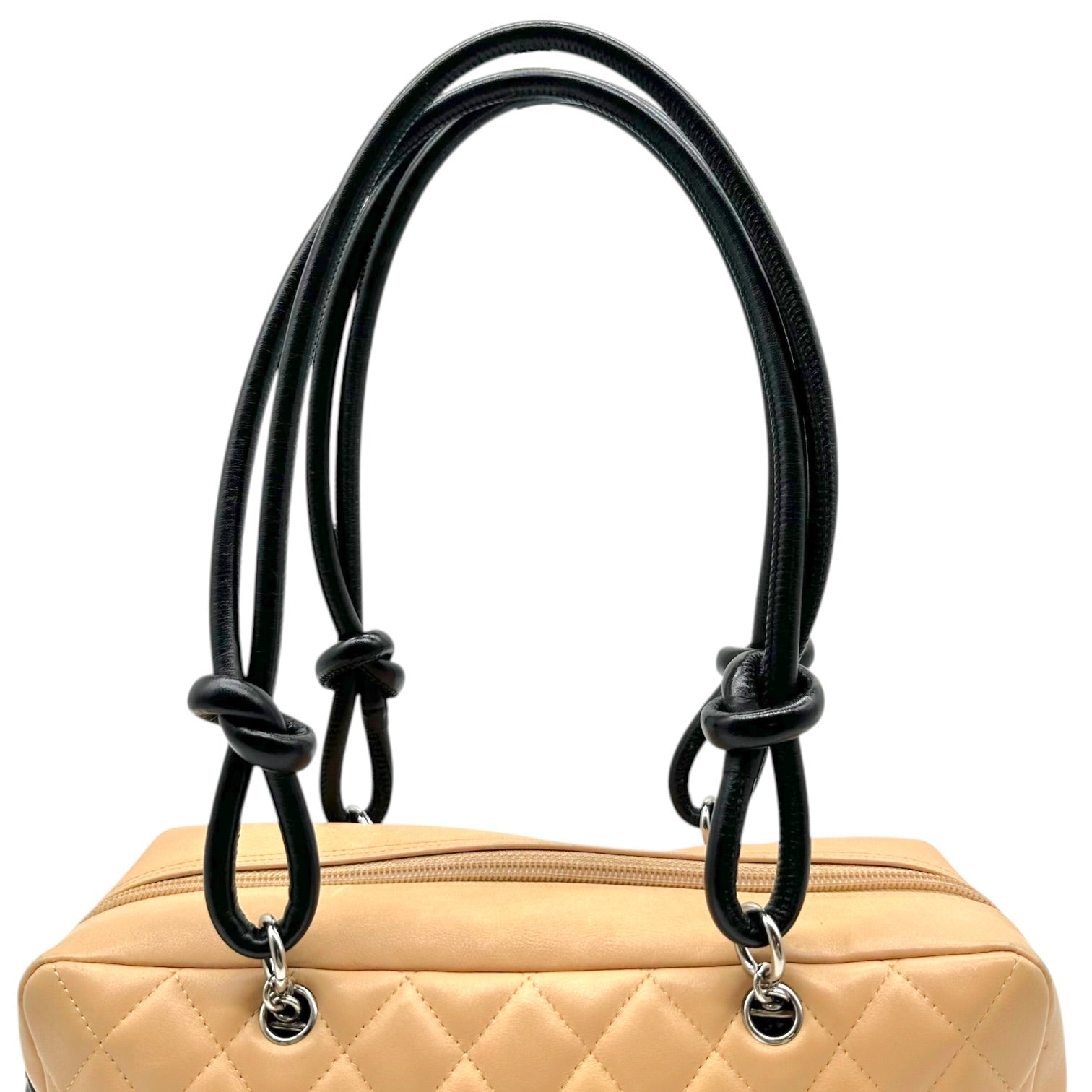 Chanel Bowler Bag Beige Black Matelasse Leather