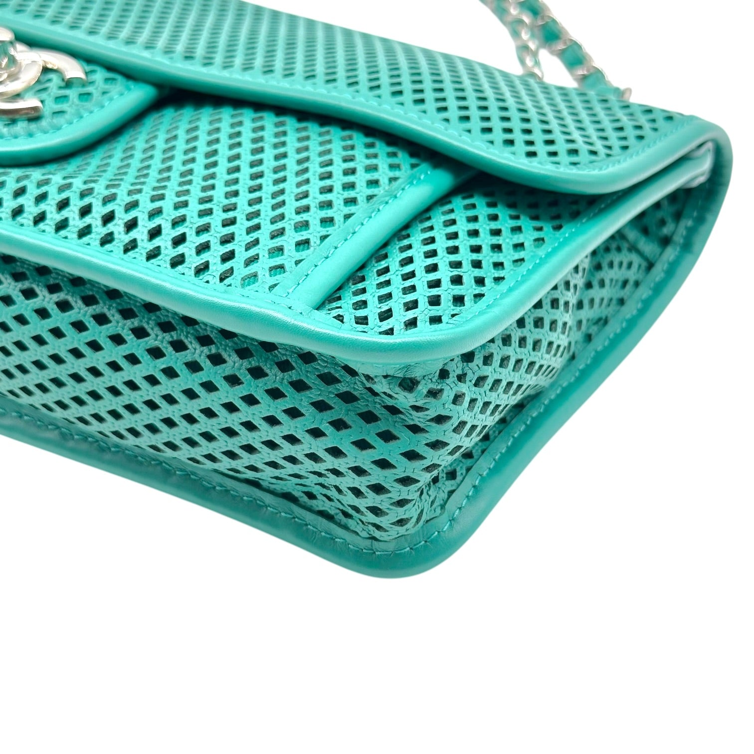 Chanel Medium Flap Bag Turquoise Perforated Leather