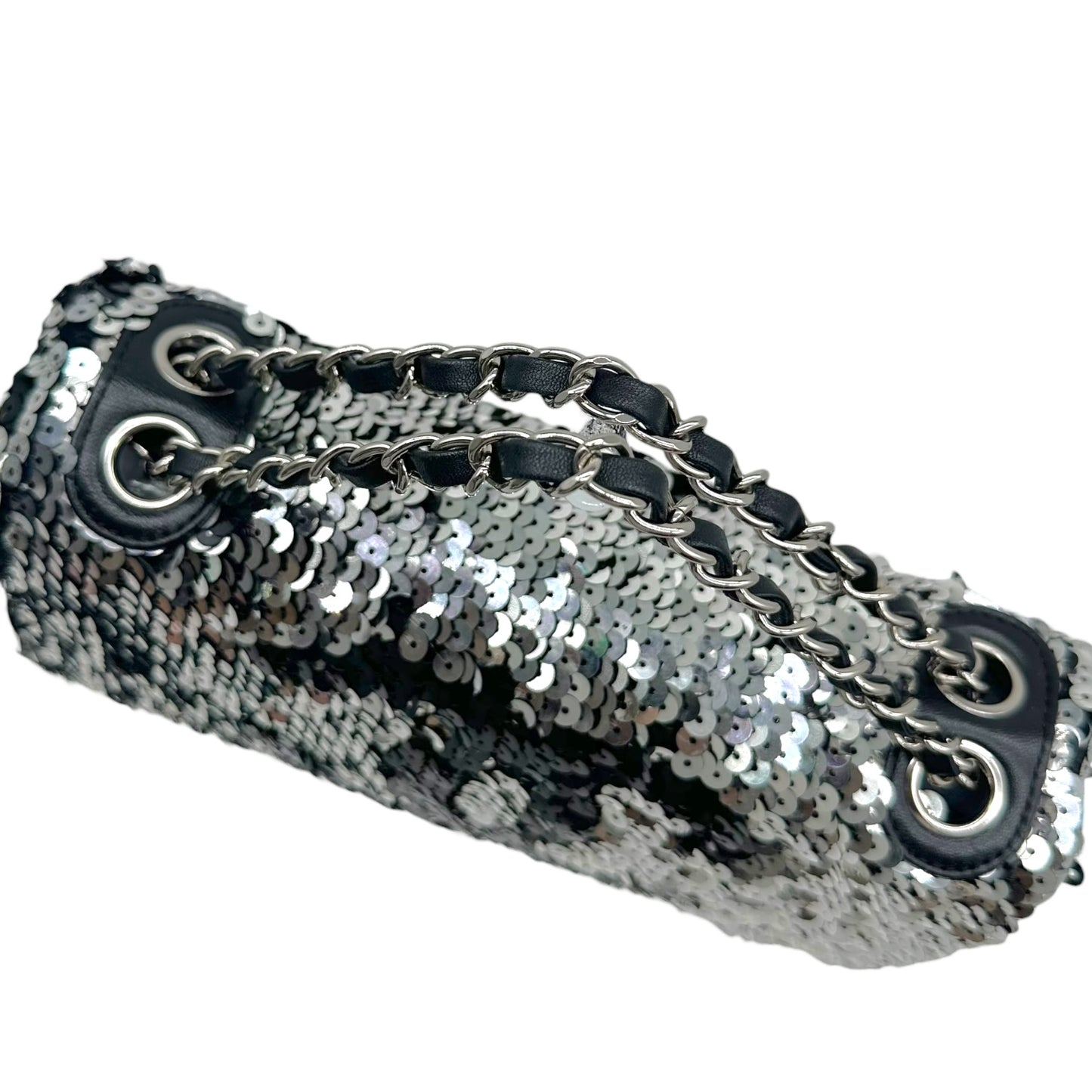 Chanel Black & Silver Sequin Logo Small Flap Bag 2008-09