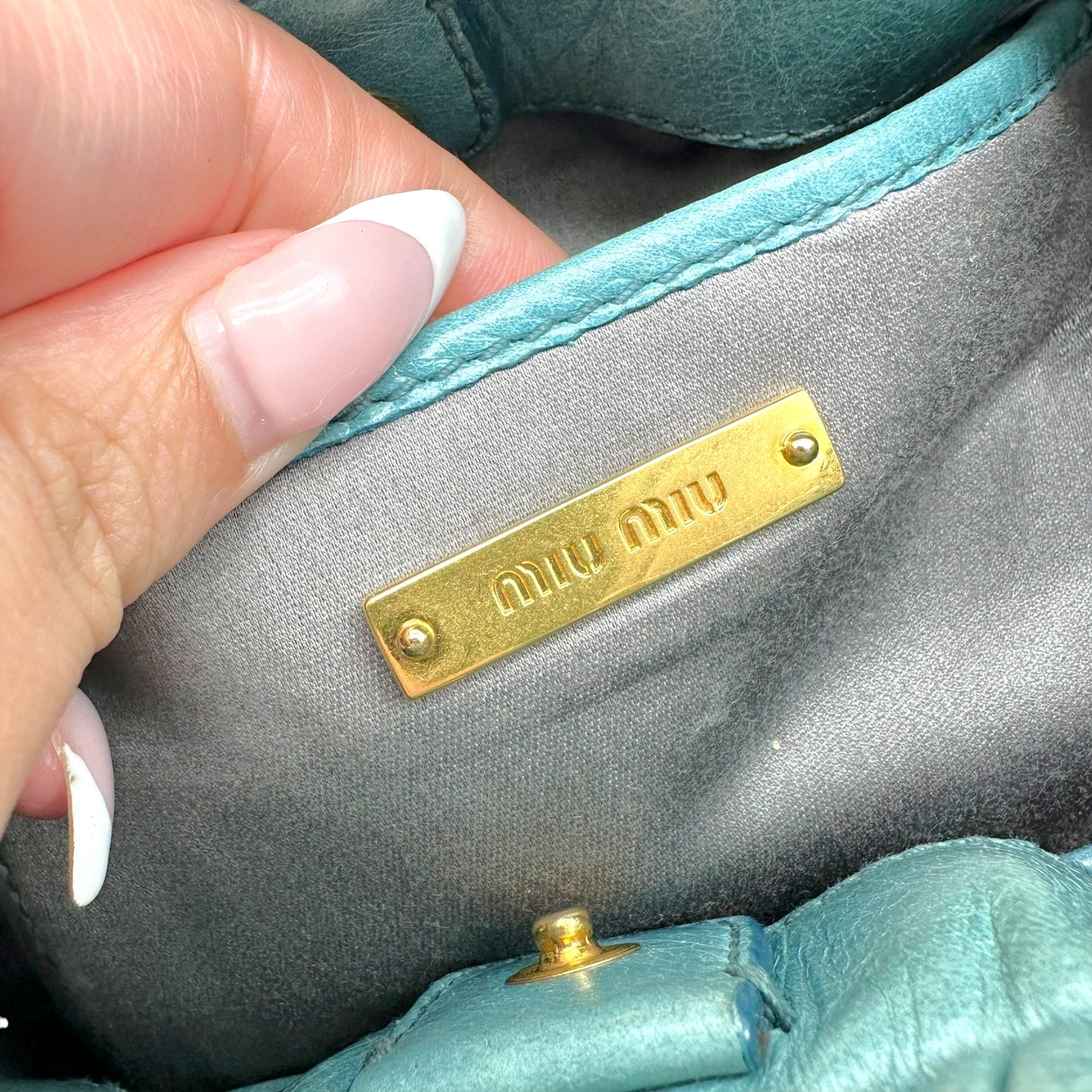 Miu Miu Turquoise Leather Mini Vitello 2-Way Bag