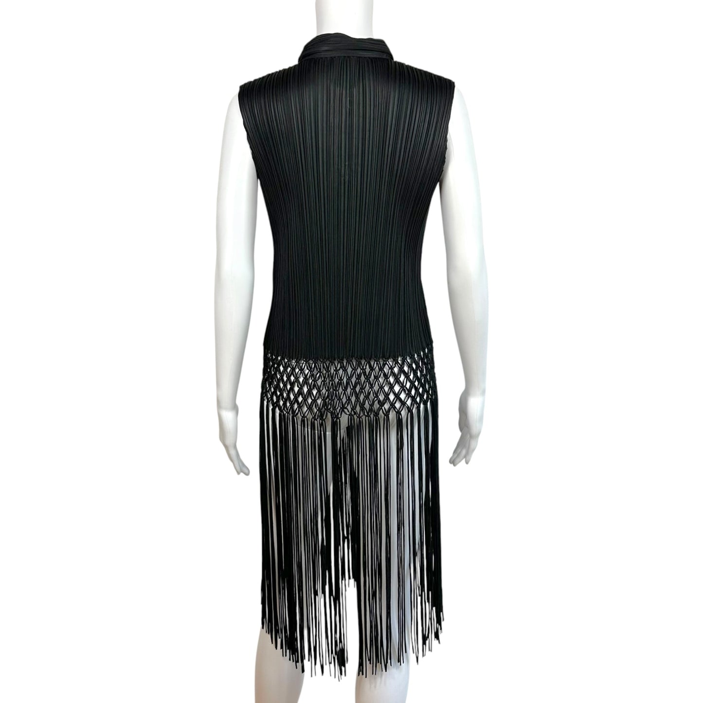 Issey Miyake Pleats Please Black Fringe Trim Tank