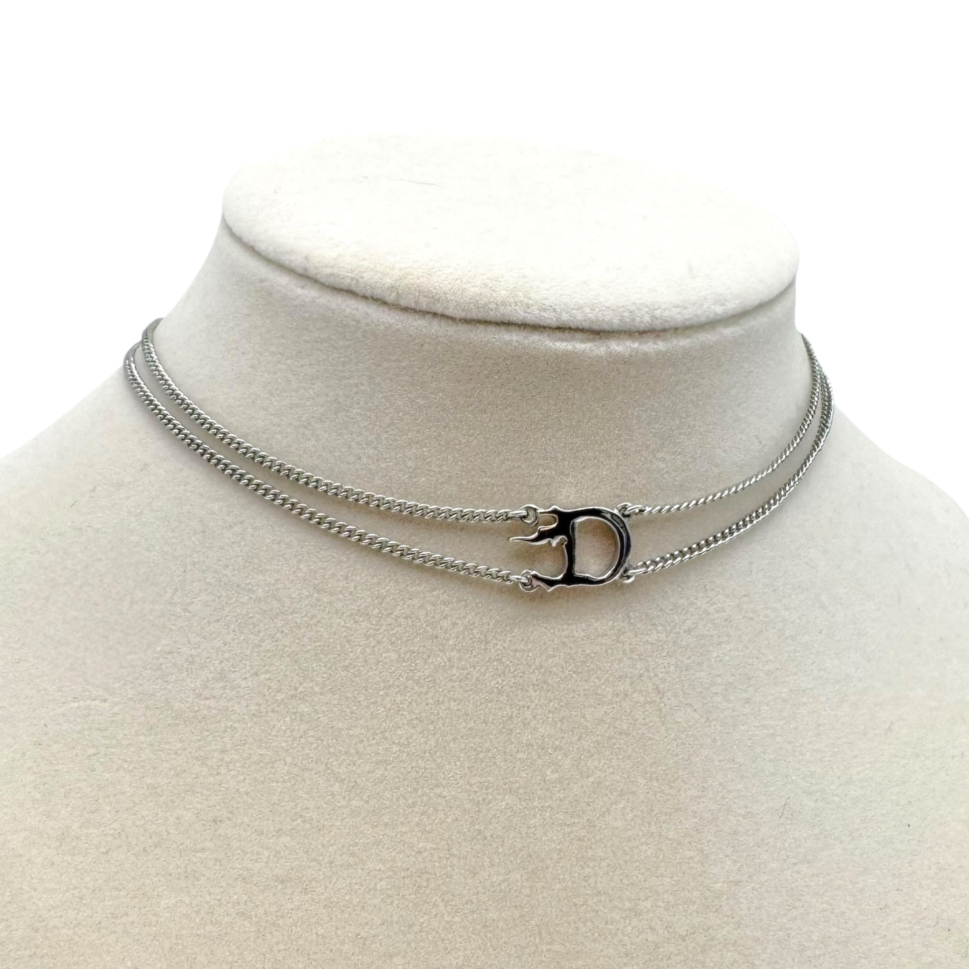 Christian Dior Silver D Logo Flame Choker Necklace