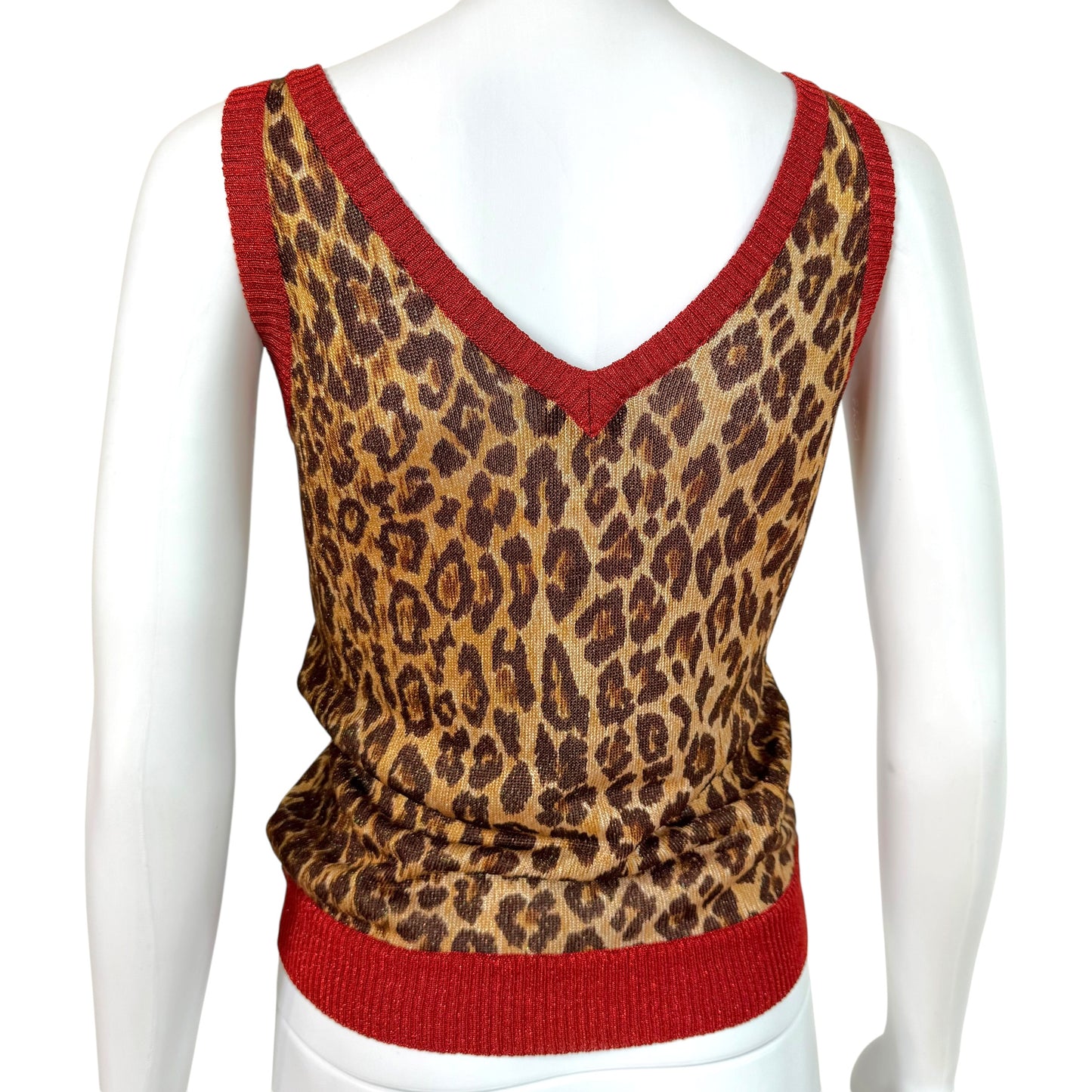 D&G Dolce & Gabbana F/W 2000 Metallic Leopard & Red Trim Knit Tank