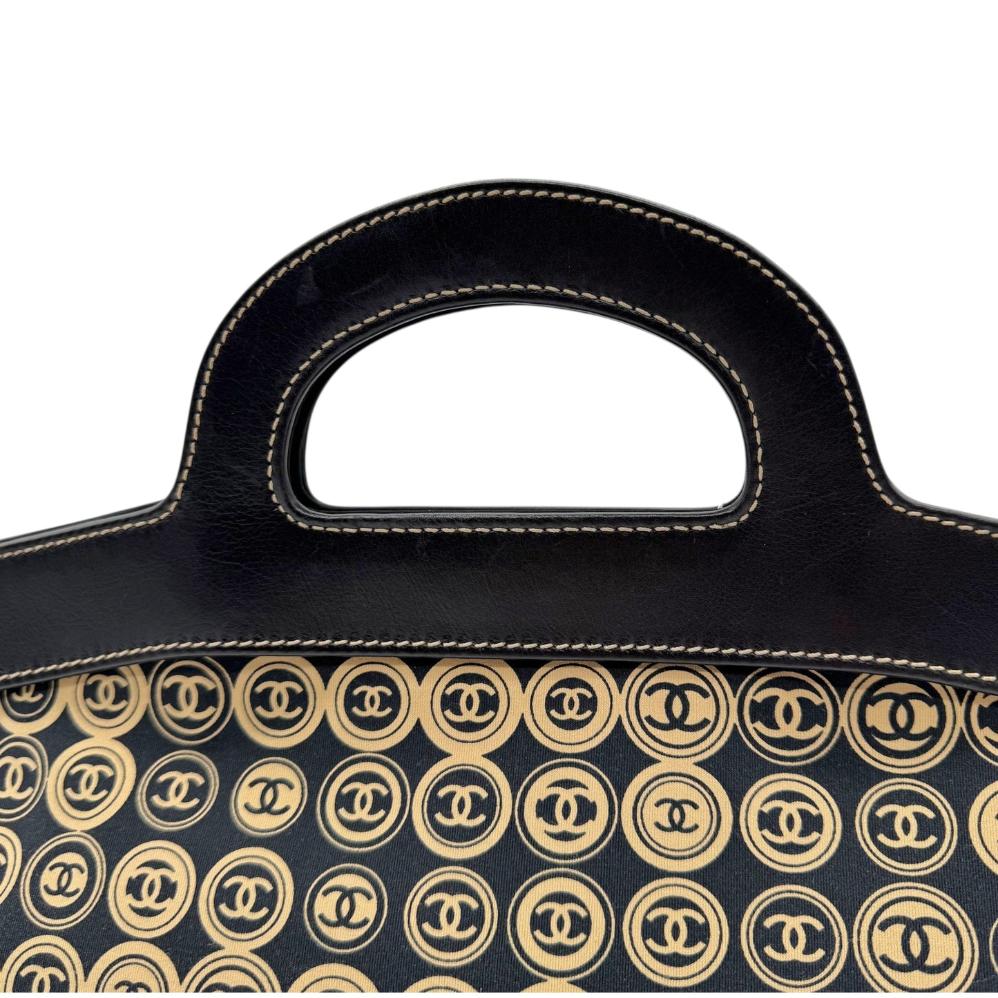 Chanel A/W 2003 Beige & Black Logo Print Oversized Clutch Bag - Outfit Repeater