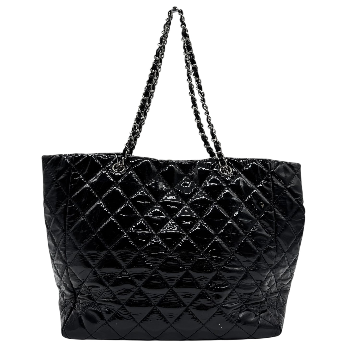 Chanel Black Patent Matelasse Quilted Leather Chain Strap Tote Bag 2009-10 - Outfit Repeater