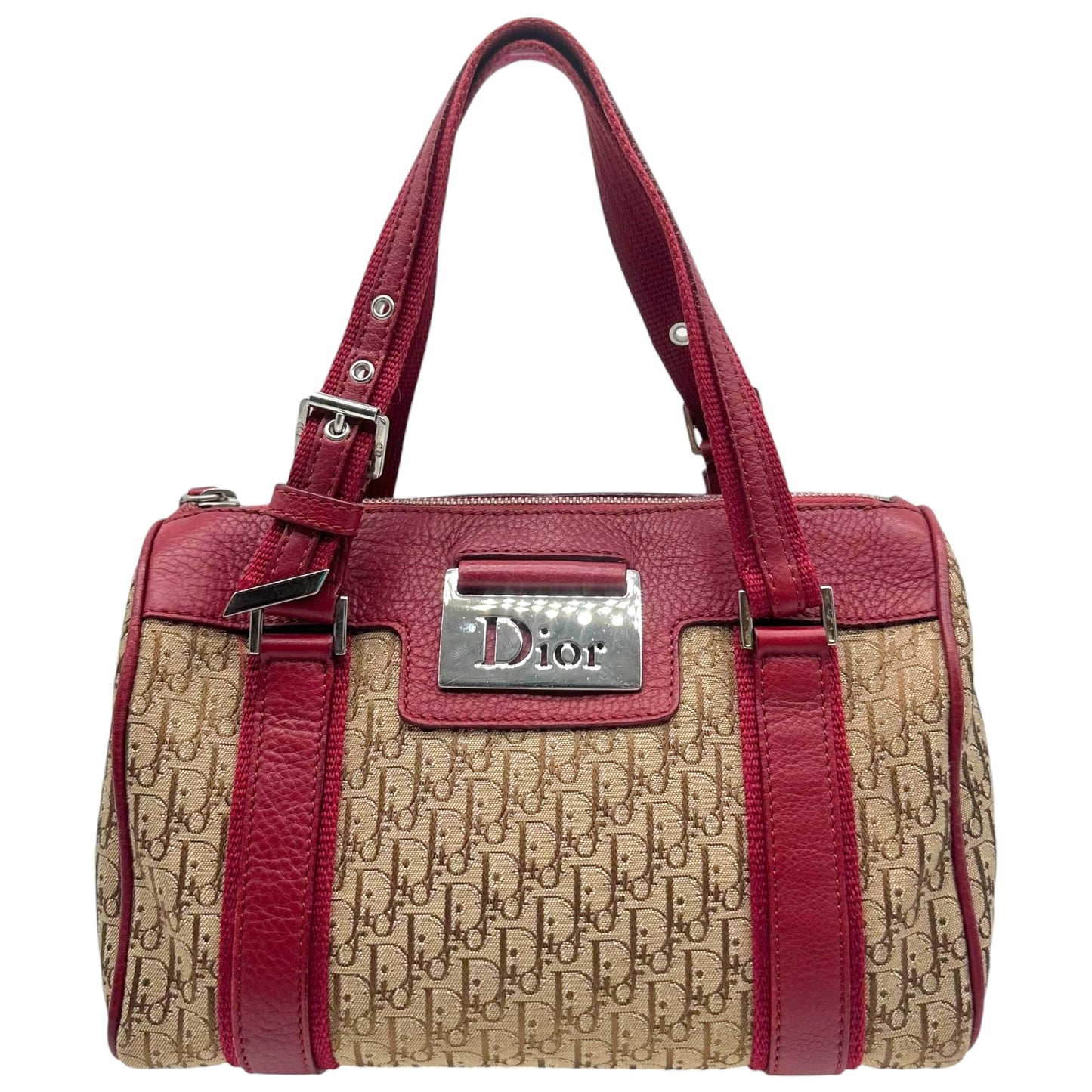 Christian Dior Burgundy & Tan Trotter Monogram Street Chic Small Bowler Bag