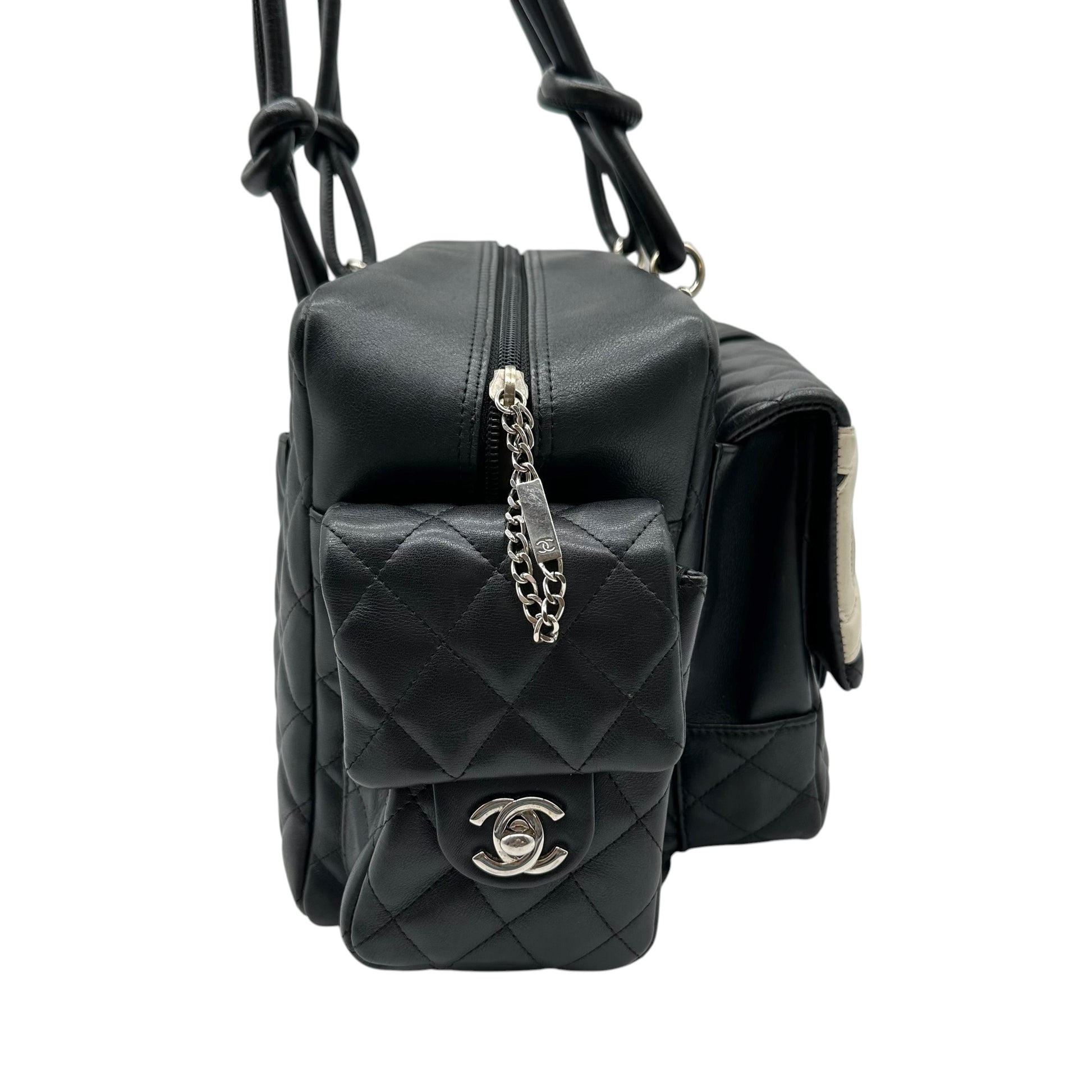 Chanel Black White Quilted Multi-Pocket Reporter Bag