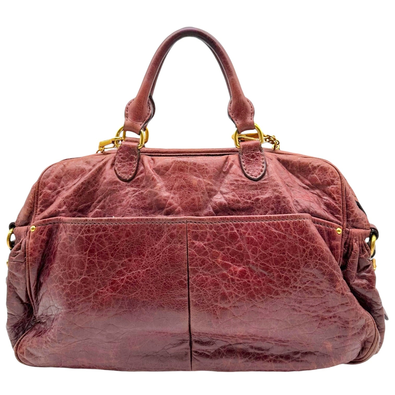 Miu Miu Burgundy Leather 2-Way Bag with Gold Hardware