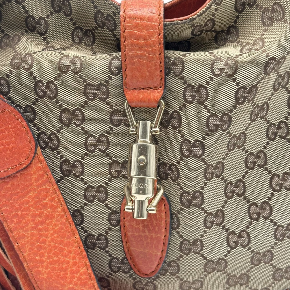 Gucci Burnt Orange & Tan Monogram New Jackie 2-Way Fringe Trim Shoulder Bag