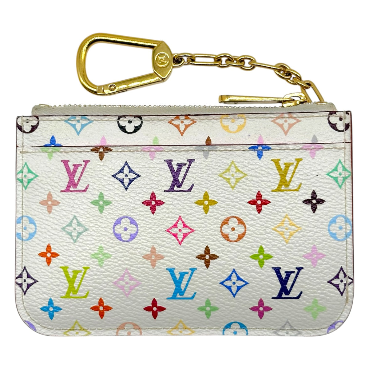 Louis Vuitton Zippered Card Holder Wallet White Multicolor