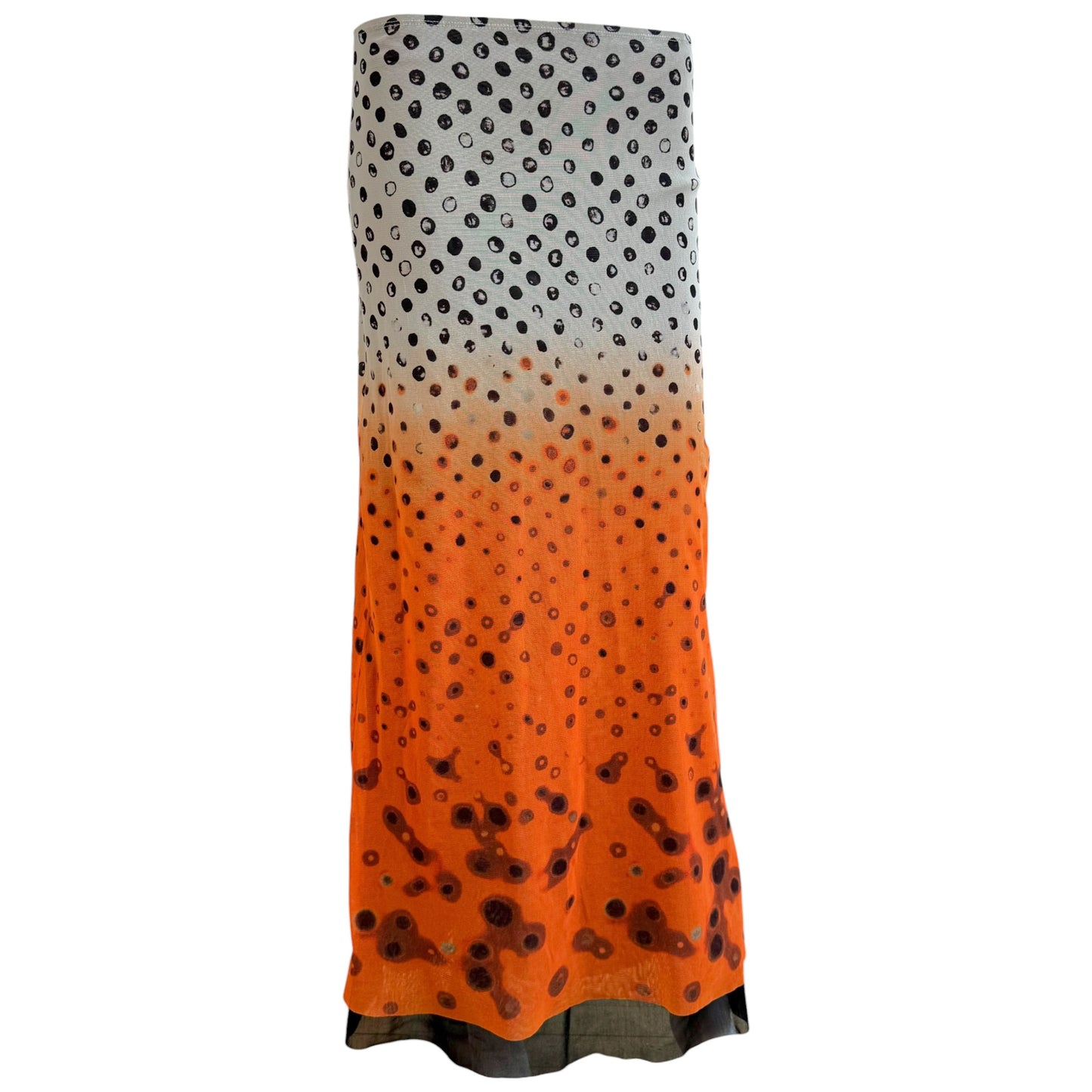 Jean Paul Gaultier White & Orange Ombre Polka Dot Print Mesh Maxi Skirt