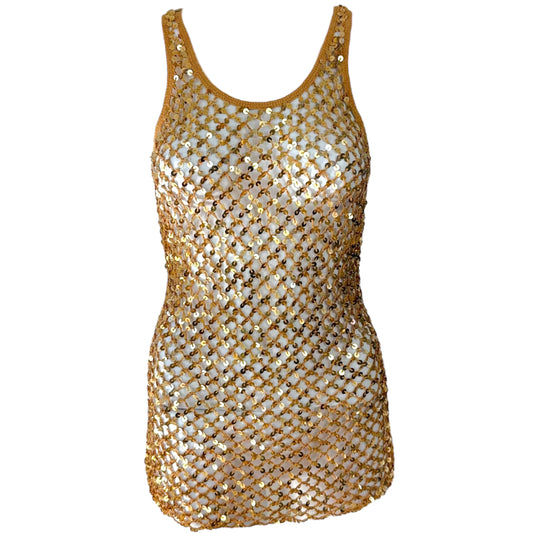 D&G Dolce & Gabbana Gold Sequin Open Crochet Tank