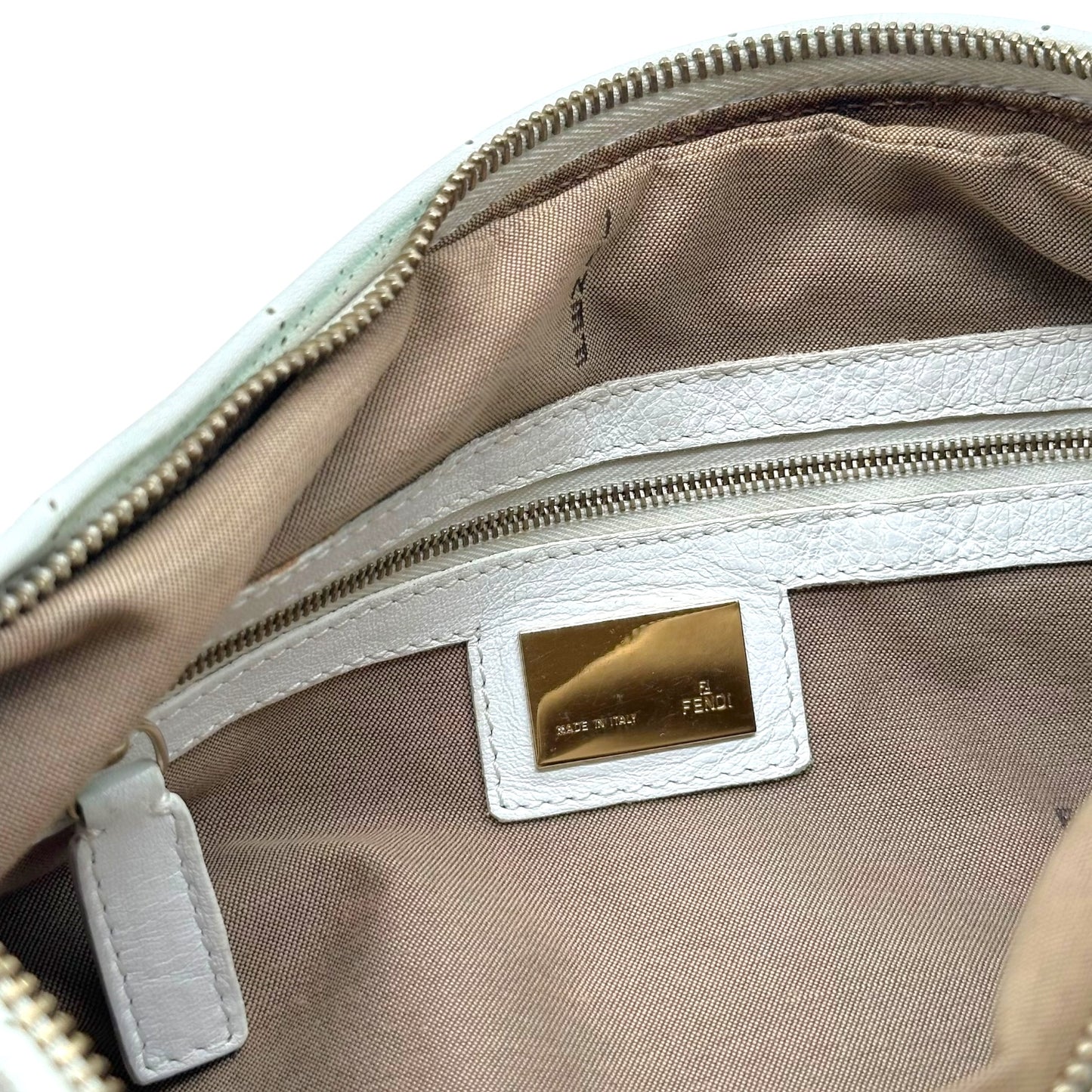 Fendi White Perforated Leather  Zucca Monogram Medium Chef Bag - Outfit Repeater