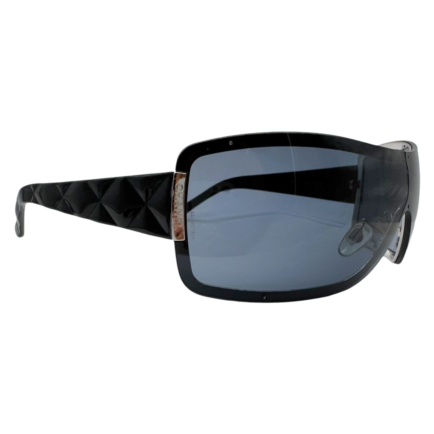 Chanel Black Matelasse Quilted Arm Shield 4126 Sunglasses w/ Case