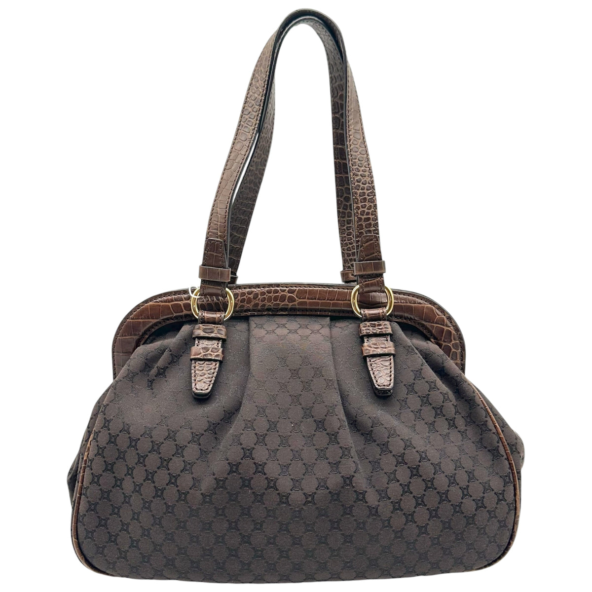 Celine Brown Triomphe Monogram Croc Leather Shoulder Bag