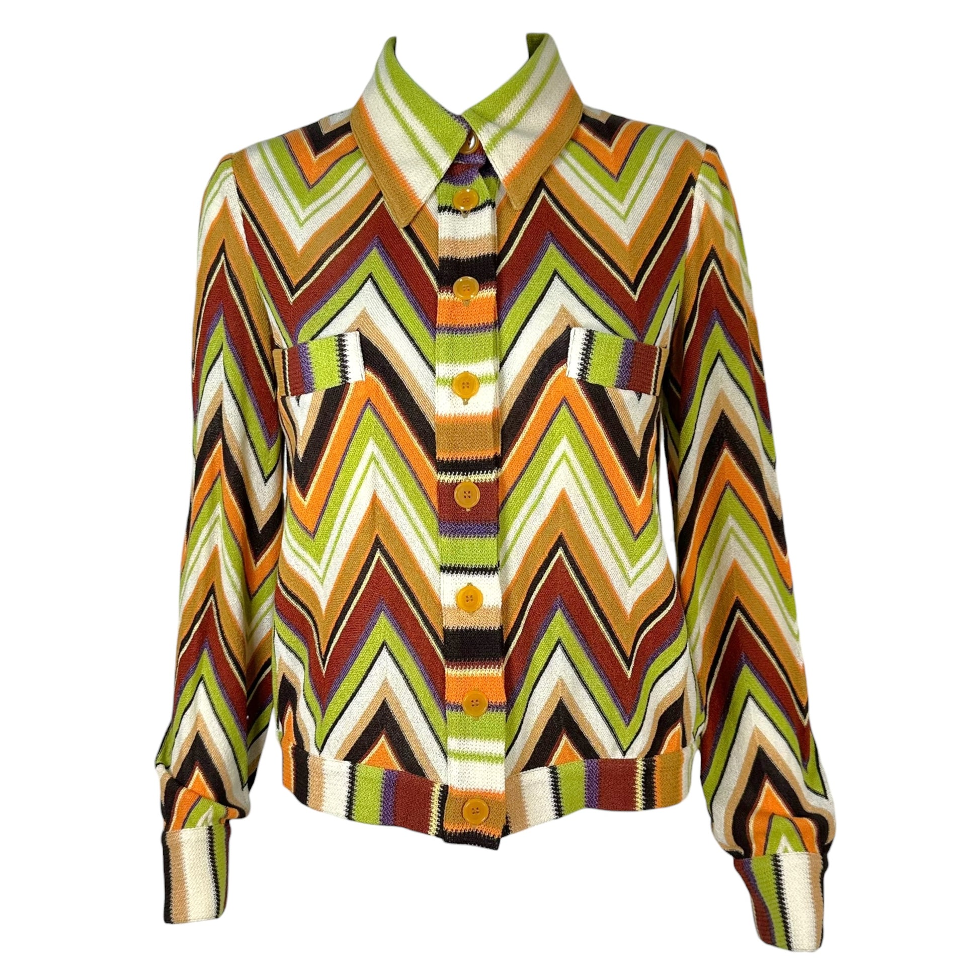 Missoni Chevron Knit Jacket Brown Orange Green