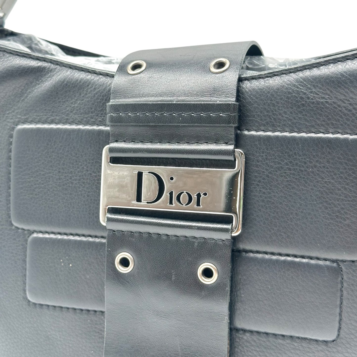 Christian Dior Black Leather Shoulder Bag with Silver Hardware