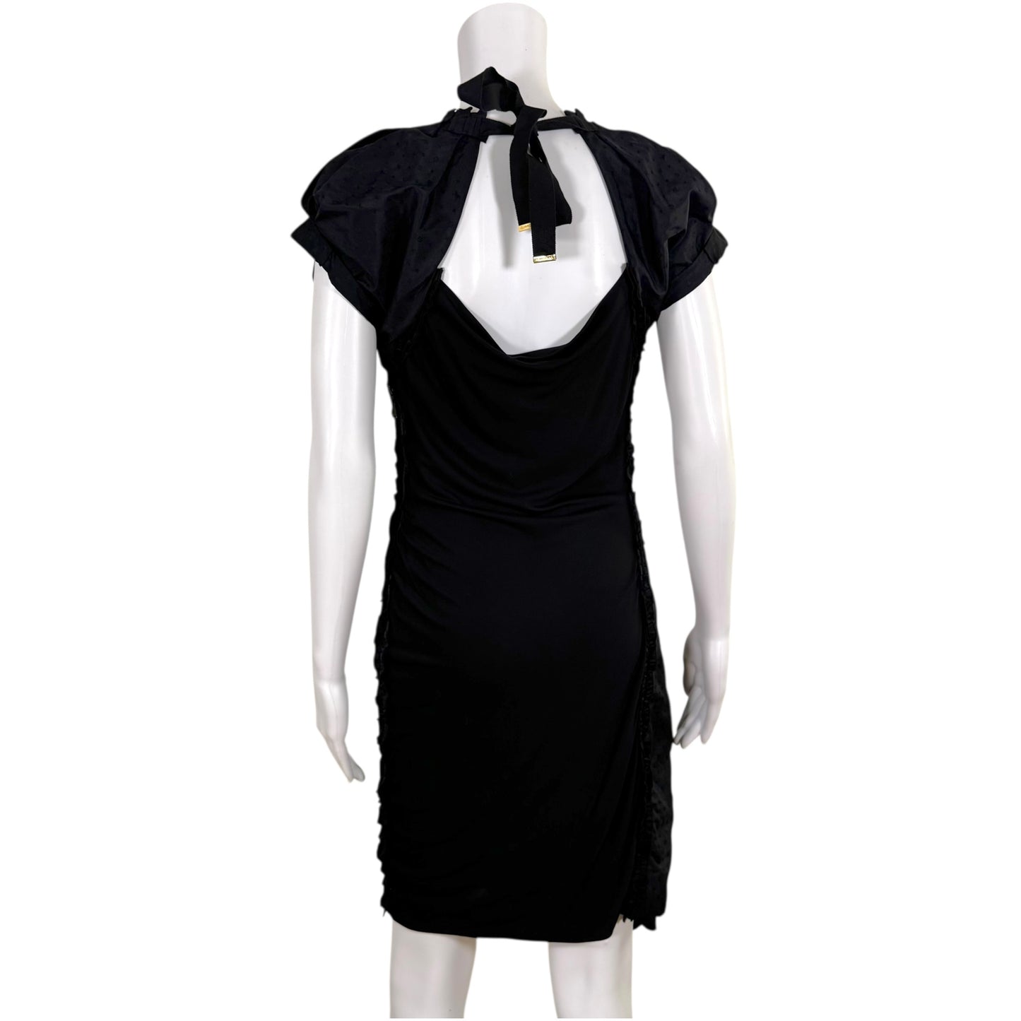 Louis Vuitton Black Logo Print Draped Silk Mini Dress