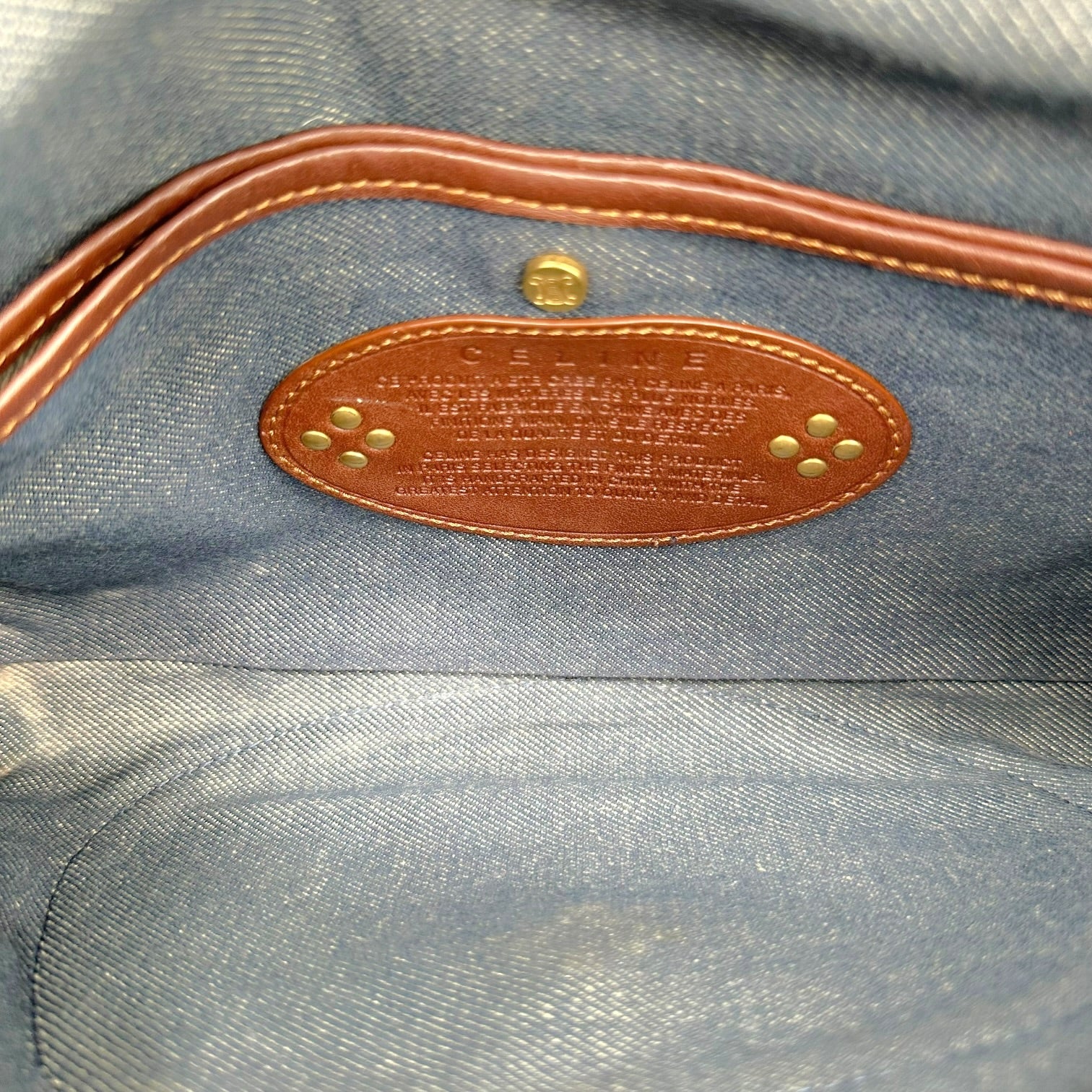Celine Denim Shoulder Bag Triomphe Monogram Studded