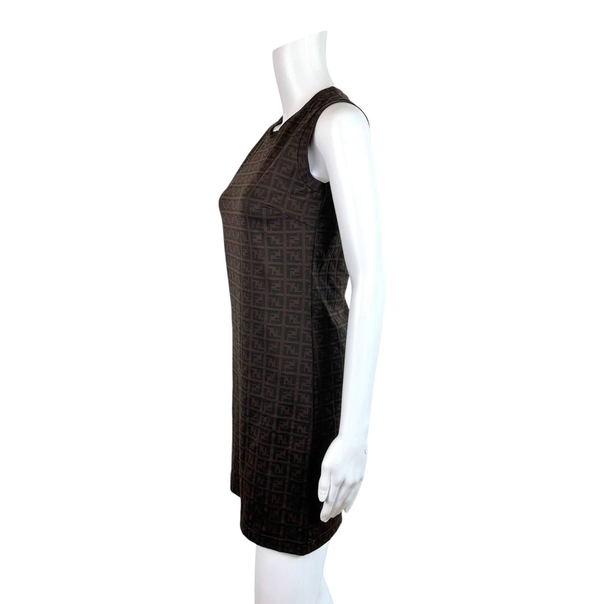Fendi Mini Dress Brown Black Zucca Monogram Sleeveless