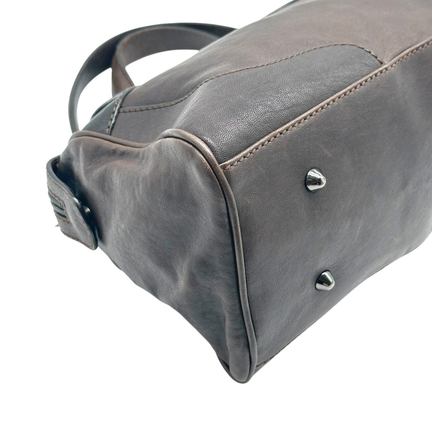 Galliano Brown & Silver Studded Logo Shoulder Bag