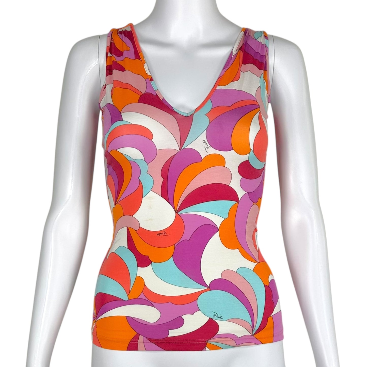 Emilio Pucci Orange & Pink Printed Cross Back Tank Top