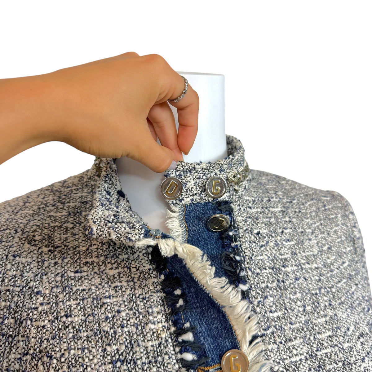 Dolce & Gabbana Tweed Denim Jacket Crystal Embellished