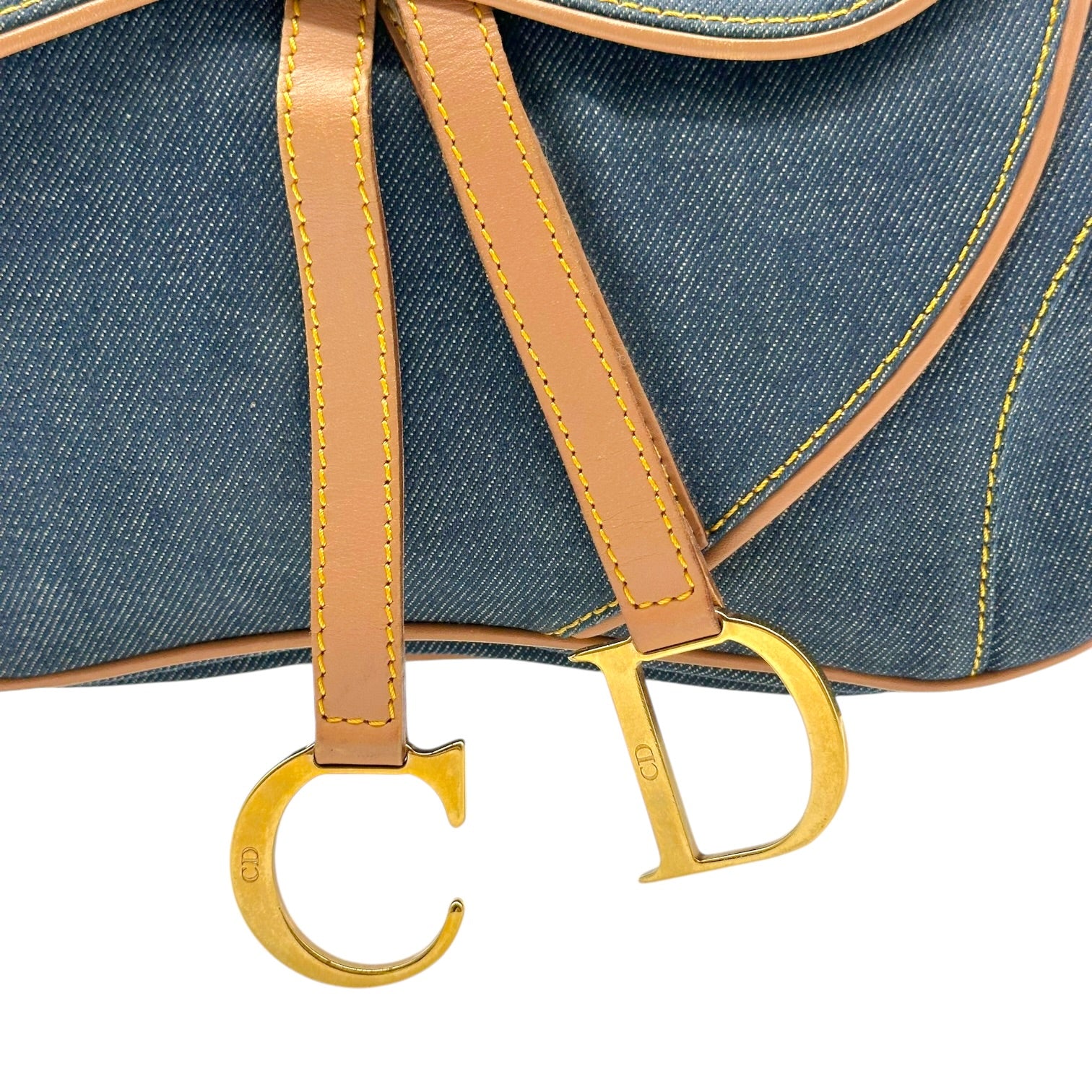 Christian Dior Denim Tan Leather Double Saddle Bag
