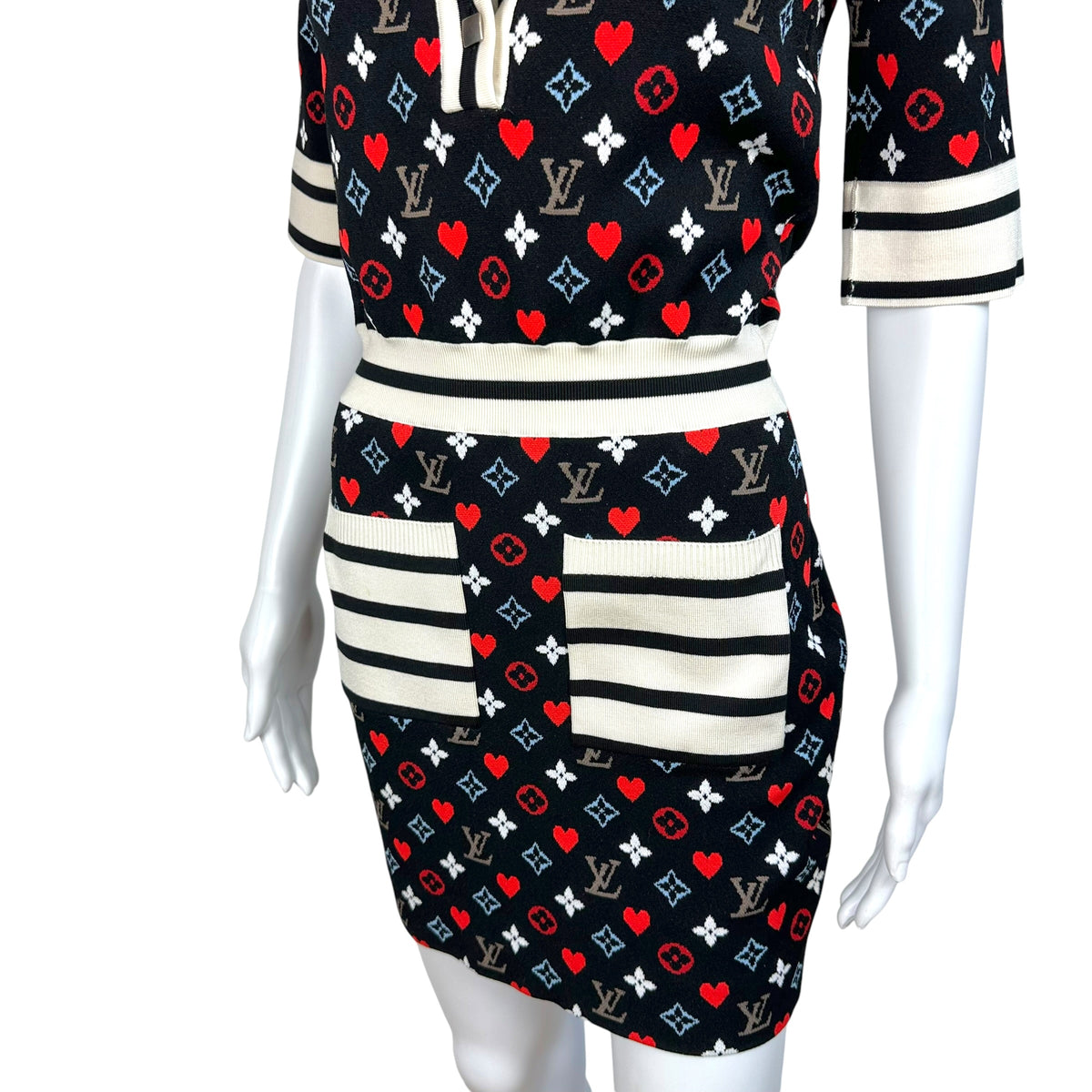 Louis Vuitton Mini Dress Navy Heart Knit Monogram