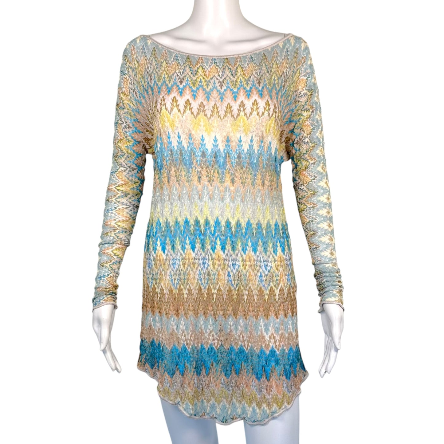 Missoni Mare Turquoise Multi Chevron Knit Cover-Up Top