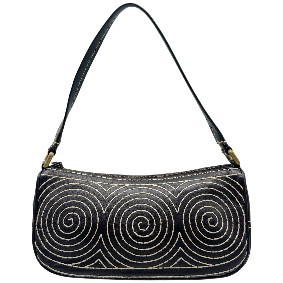 Celine Pochette Bag Brown White Contrast Stitch Embroidery