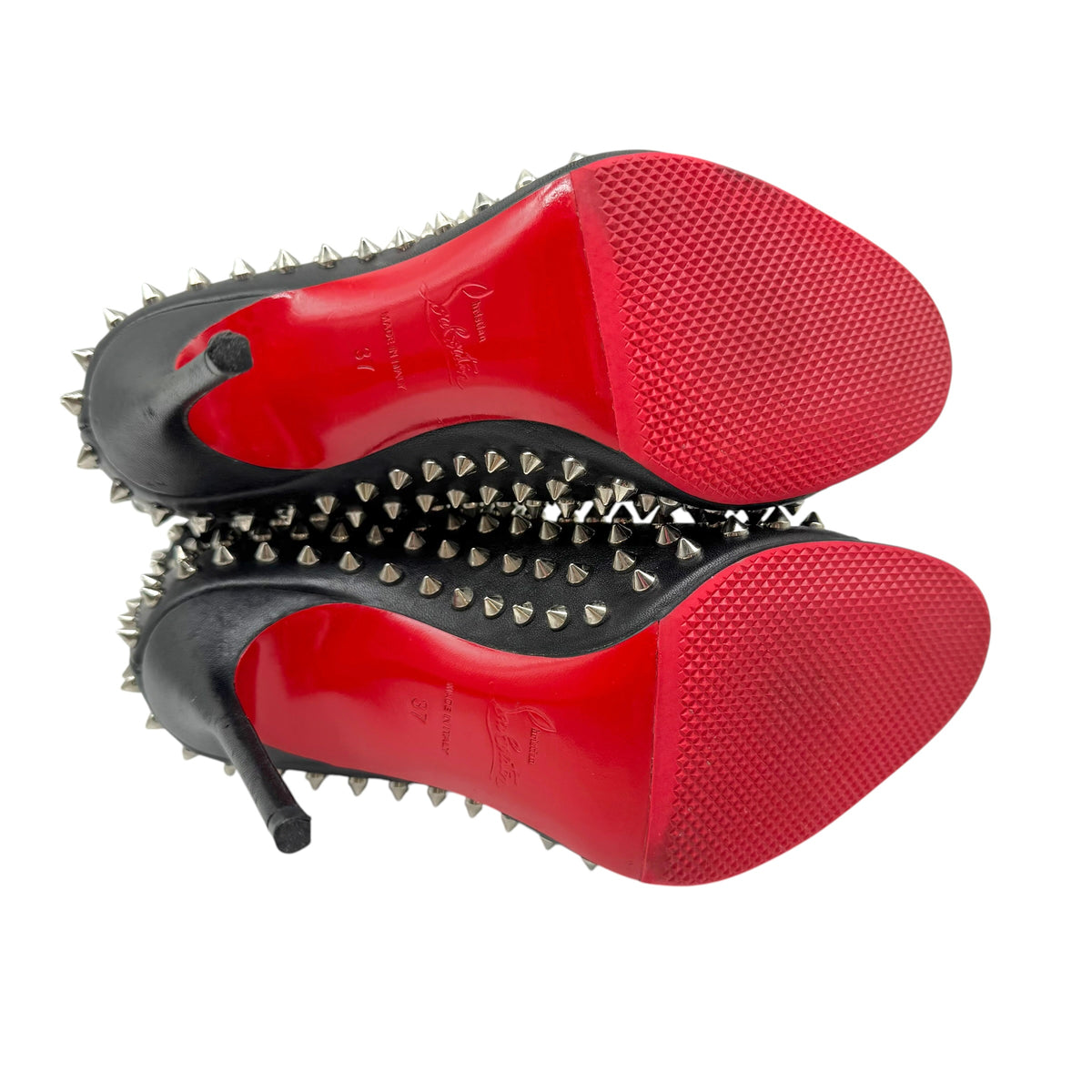 Christian Louboutin Black Silver Spike Peep-Toe Booties