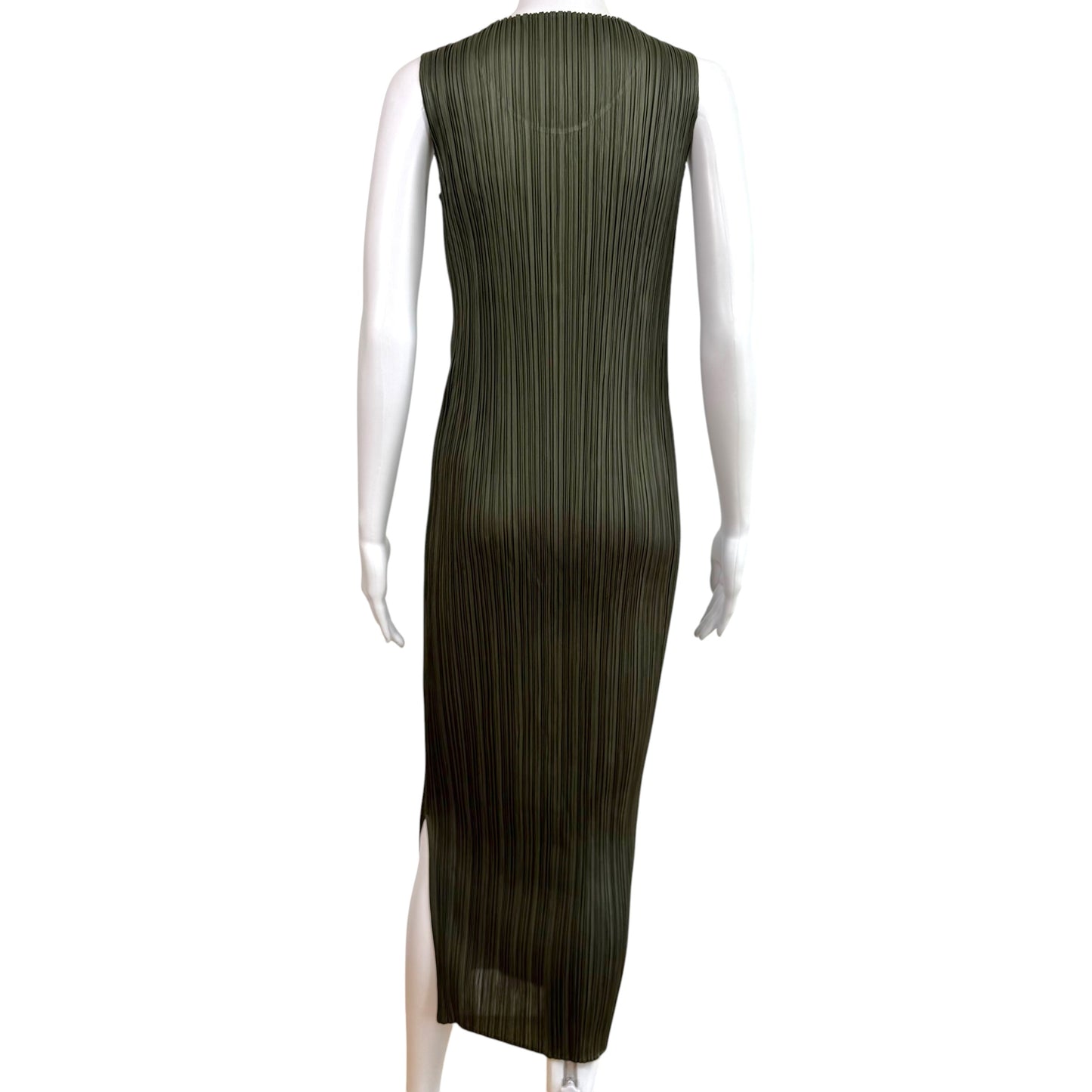 Issey Miyake Pleats Please Olive Green Pleated Maxi Dress Sz 2