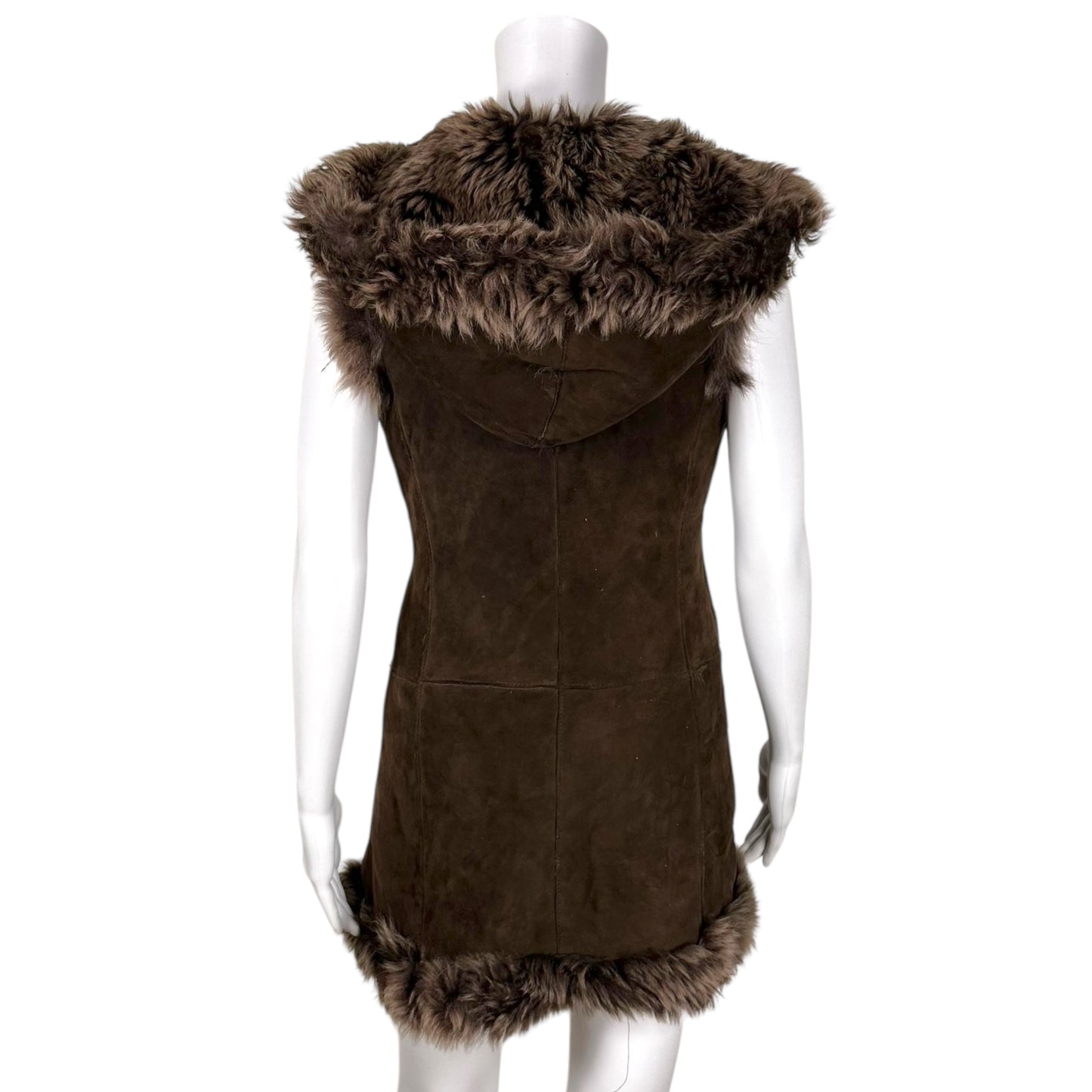D&G Dolce & Gabbana Brown Sheepskin Hooded Toggle Vest