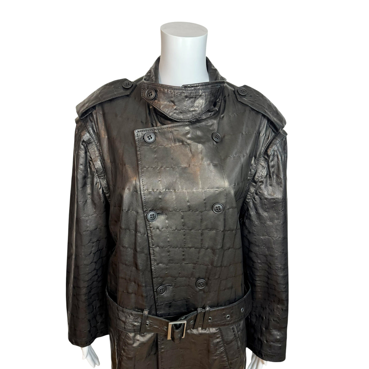 Emporio Armani F/W 2010 Croc Print Black Leather Trench Coat