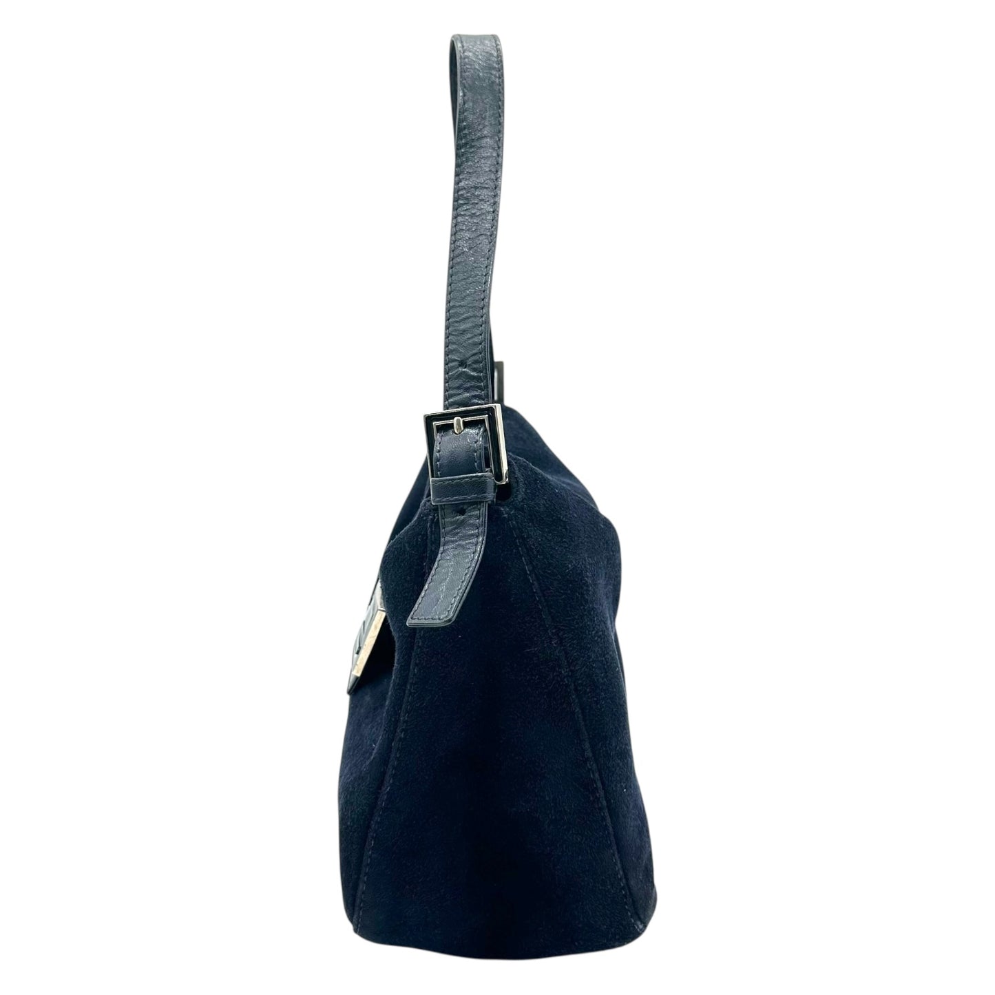 Fendi Navy Blue Suede Fold-Over Baguette Bag