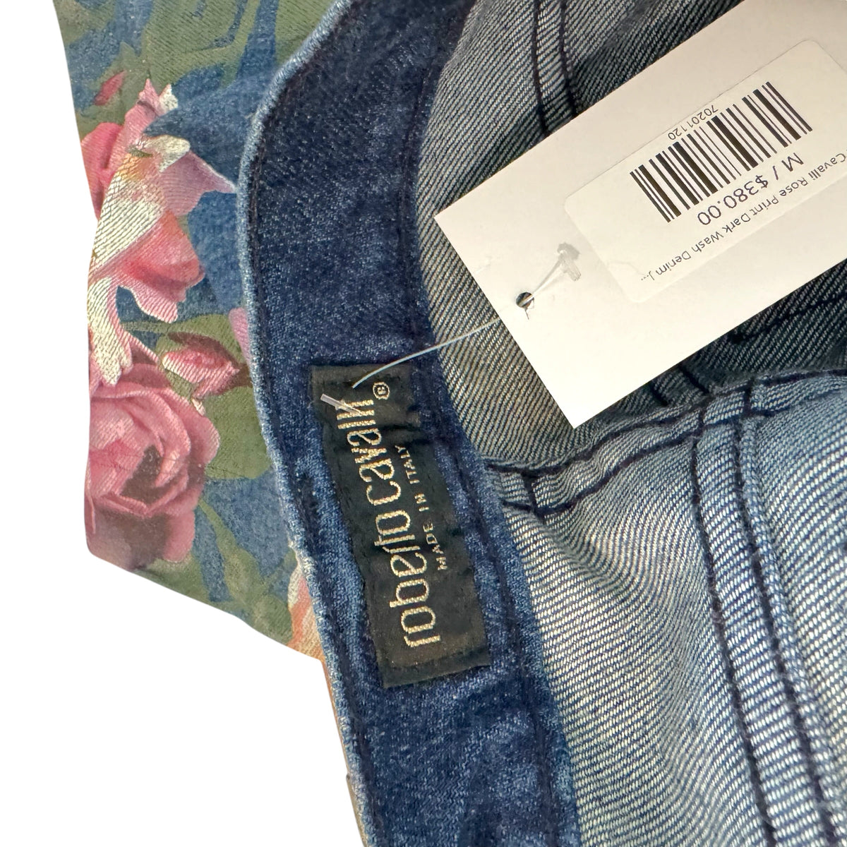Roberto Cavalli Dark Wash Denim Jeans Rose Print