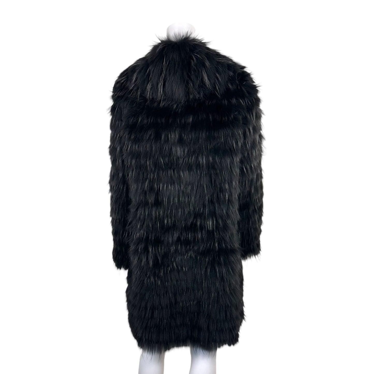 Moga Black Raccoon Fur Knee Length Coat