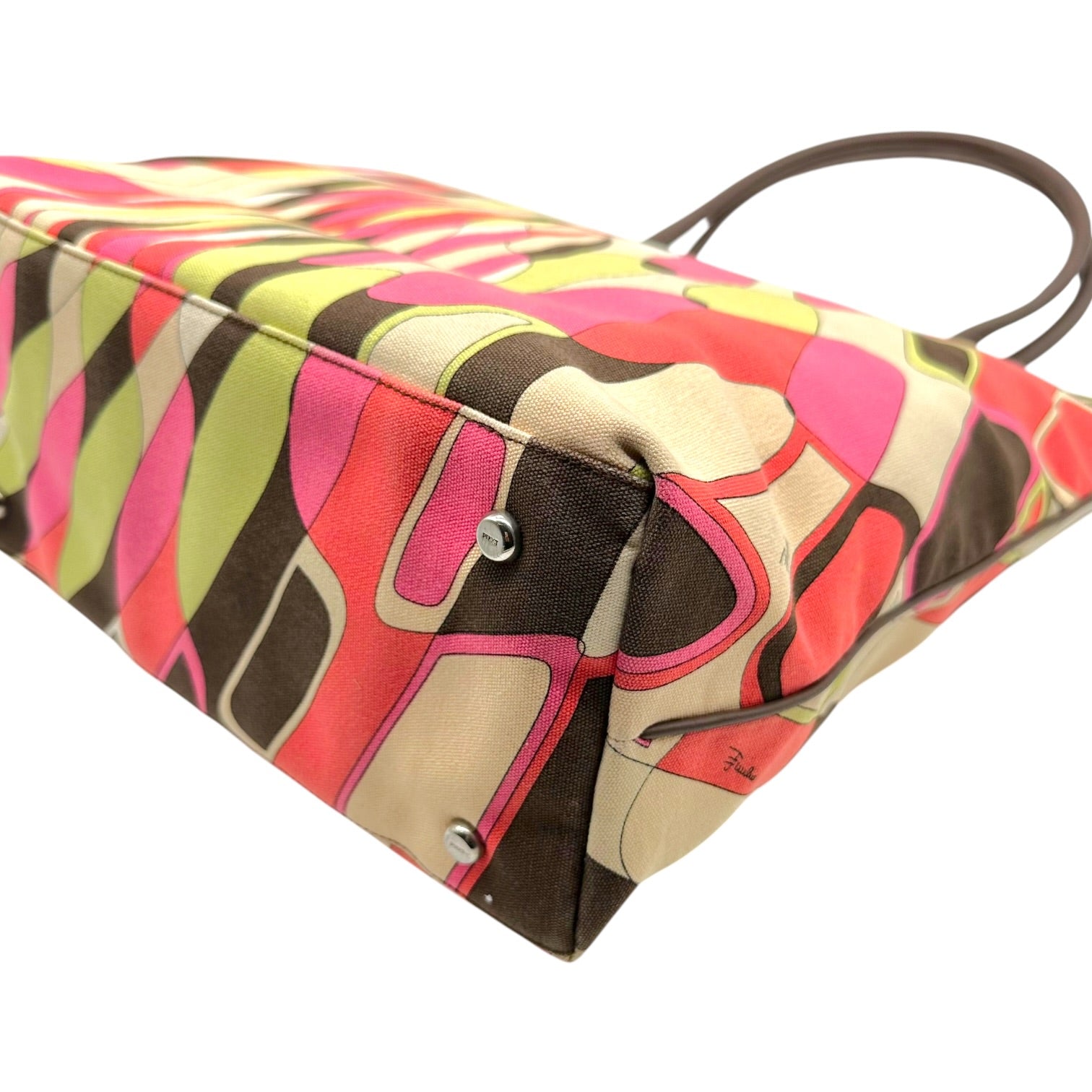 Emilio Pucci Large Canvas Tote Bag Pink Orange Brown
