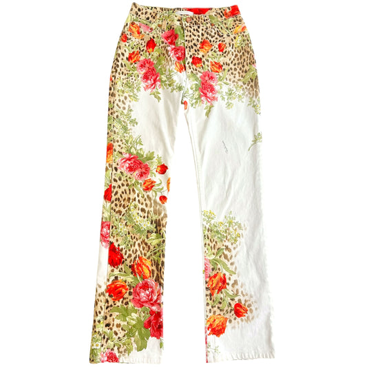 Roberto Cavalli Floral & Leopard Printed Jeans