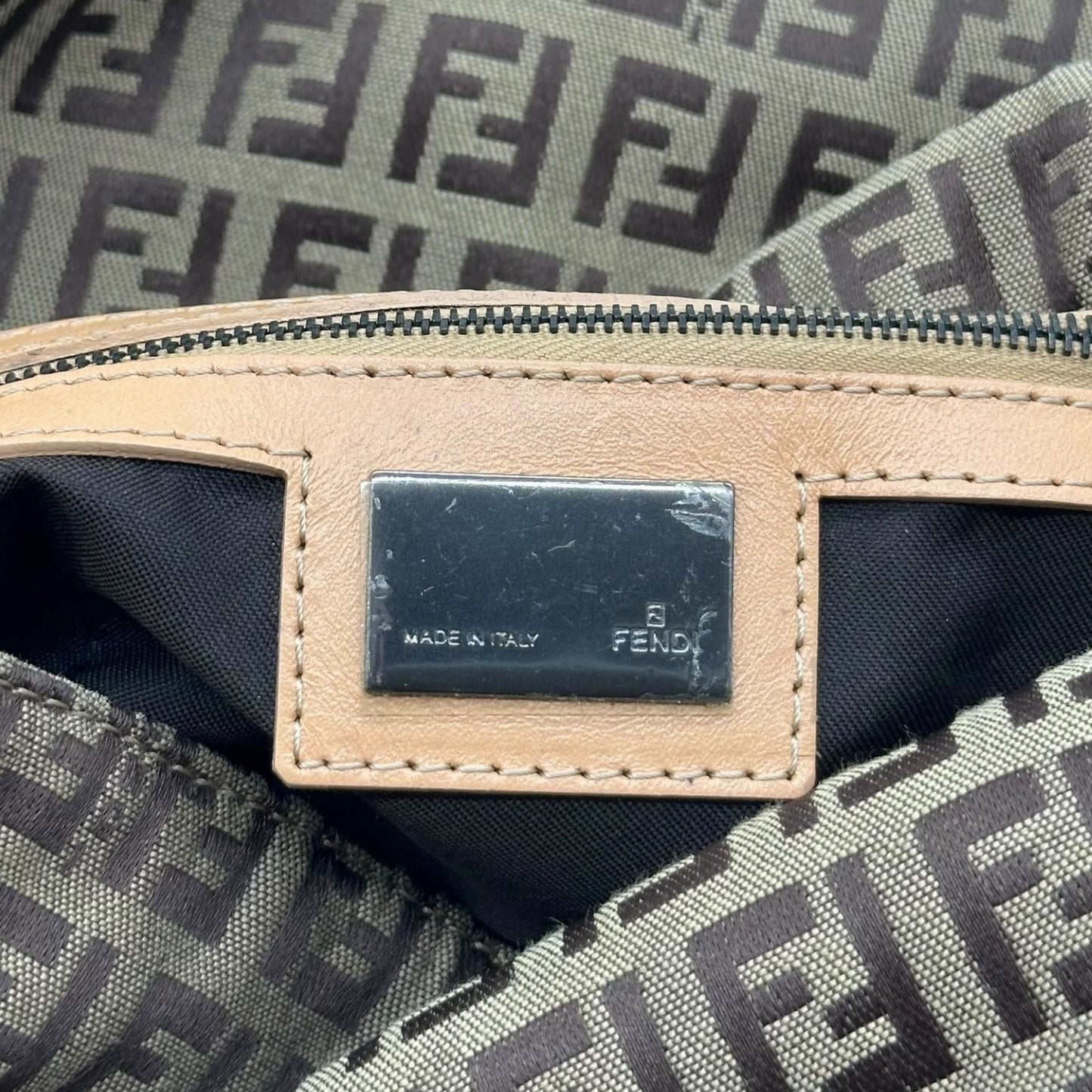 Fendi Tan Zucchio Fold-Over Baguette Bag