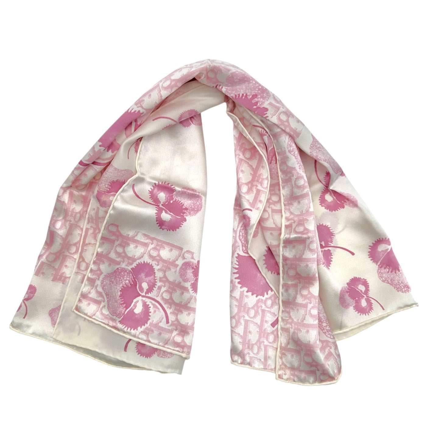 Christian Dior 'Girly Dior' Pink Logo Printed Square Silk Scarf