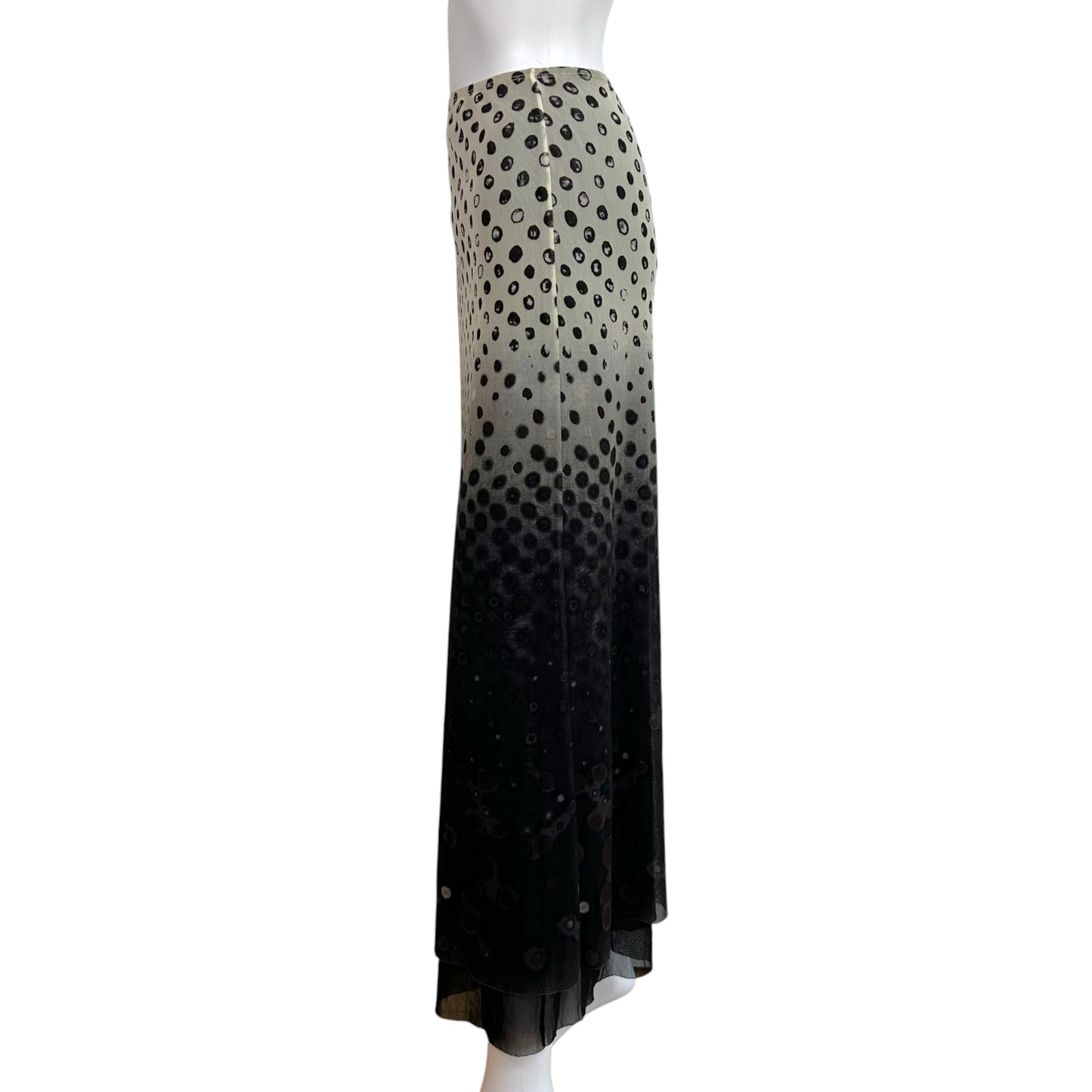 Jean Paul Gaultier Black and White Polka Dot Print Ombre Mesh Maxi Skirt