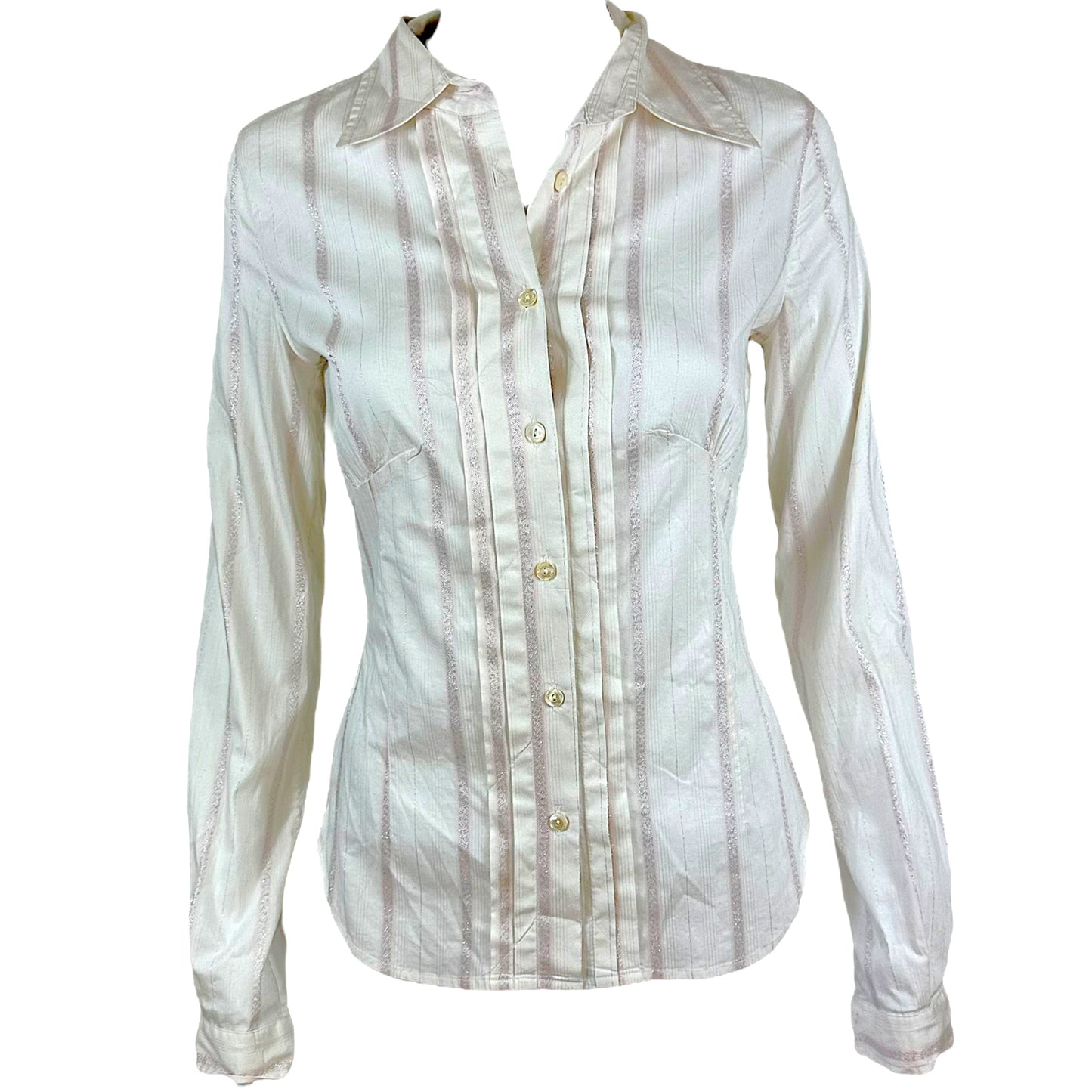 D&G Dolce & Gabbana Pink & White Striped Button Up Blouse - Outfit Repeater